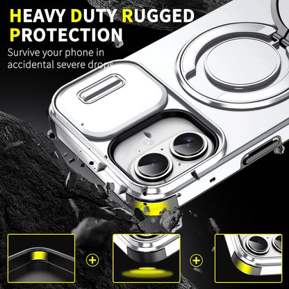 For iPhone 16 Plus Sliding Camshield Ring Holder Phone Case - Silver - EDA006784220G