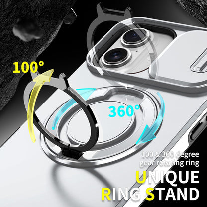 For iPhone 16 Plus Sliding Camshield Ring Holder Phone Case - Silver - EDA006784220G
