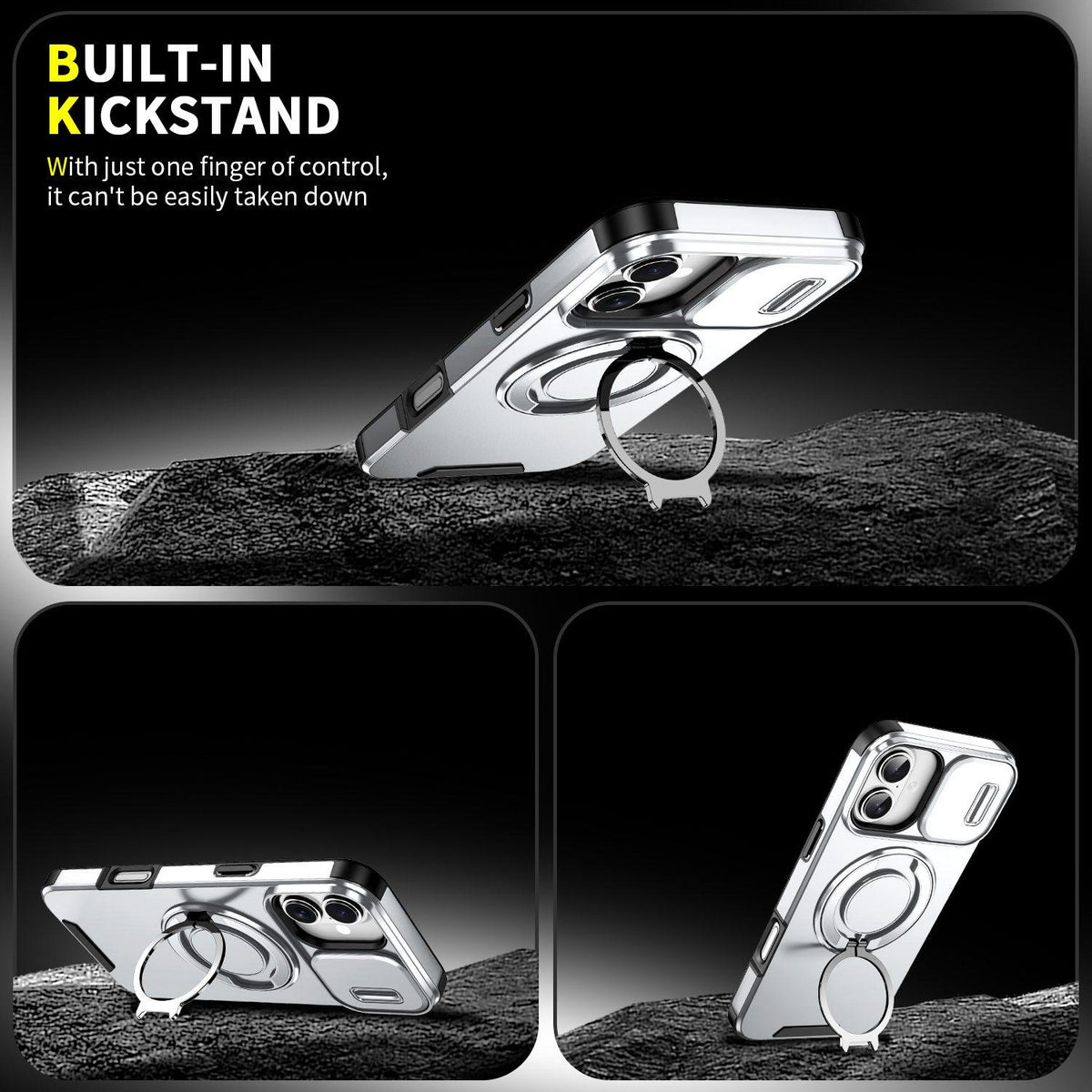 For iPhone 16 Plus Sliding Camshield Ring Holder Phone Case - Silver - EDA006784220G