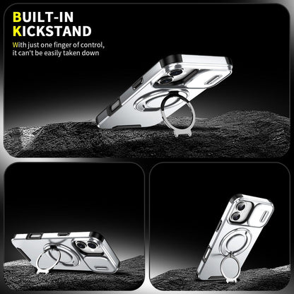 For iPhone 16 Plus Sliding Camshield Ring Holder Phone Case - Silver - EDA006784220G