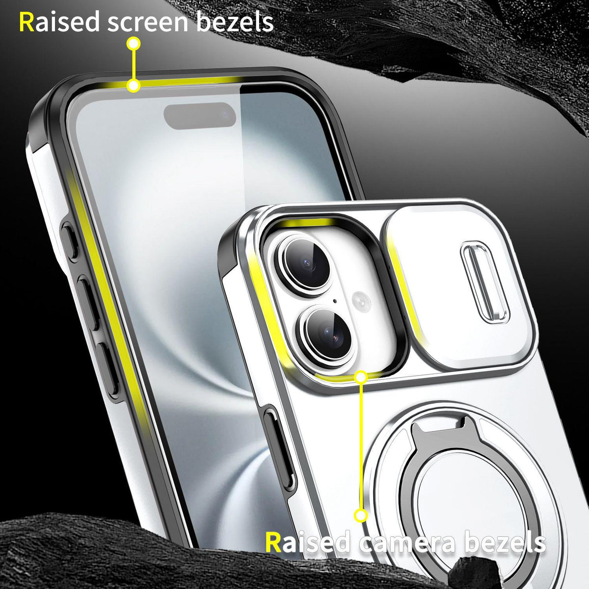 For iPhone 16 Plus Sliding Camshield Ring Holder Phone Case - Silver - EDA006784220G
