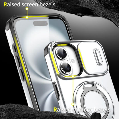 For iPhone 16 Plus Sliding Camshield Ring Holder Phone Case - Silver - EDA006784220G