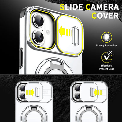 For iPhone 16 Plus Sliding Camshield Ring Holder Phone Case - Silver - EDA006784220G