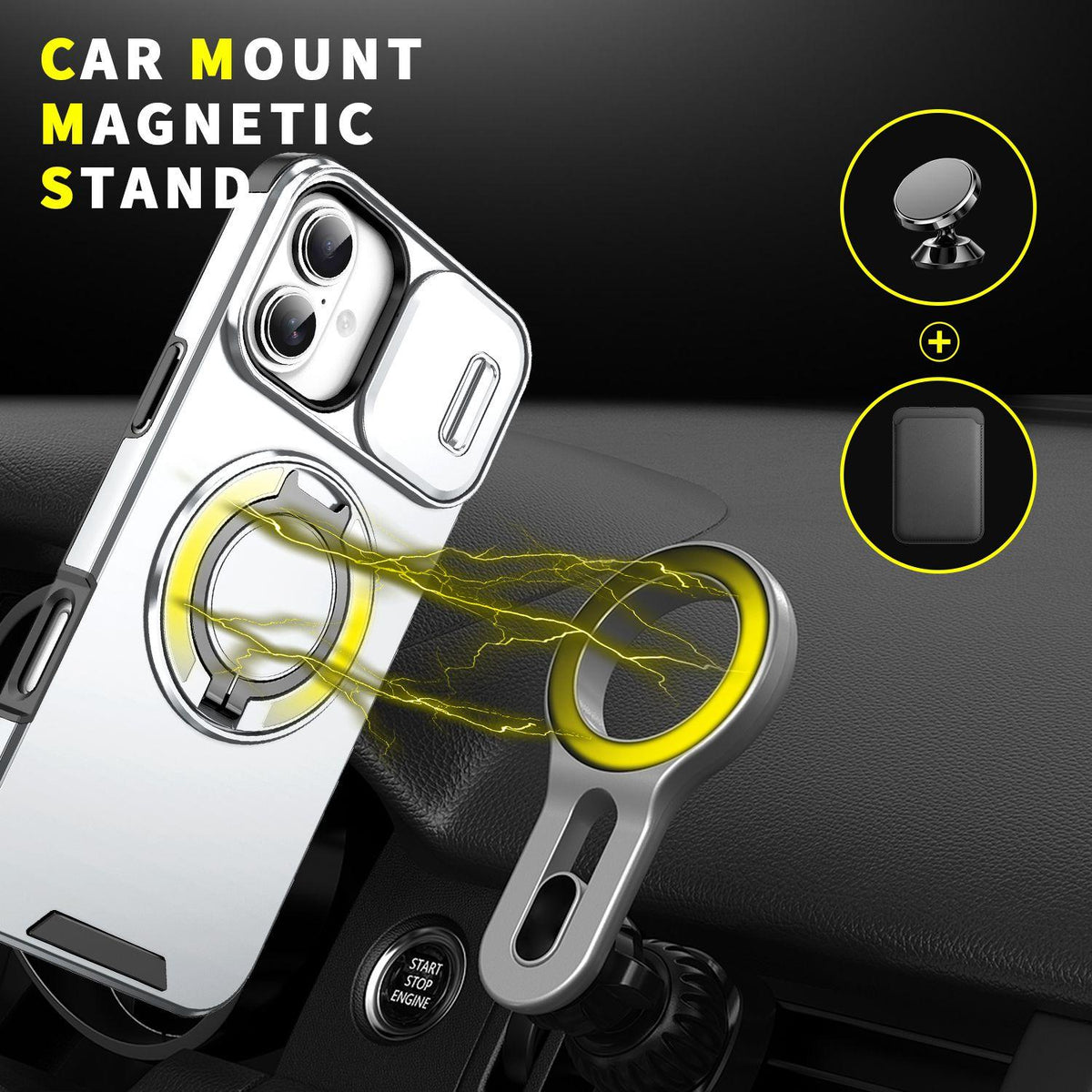 For iPhone 16 Plus Sliding Camshield Ring Holder Phone Case - Silver - EDA006784220G