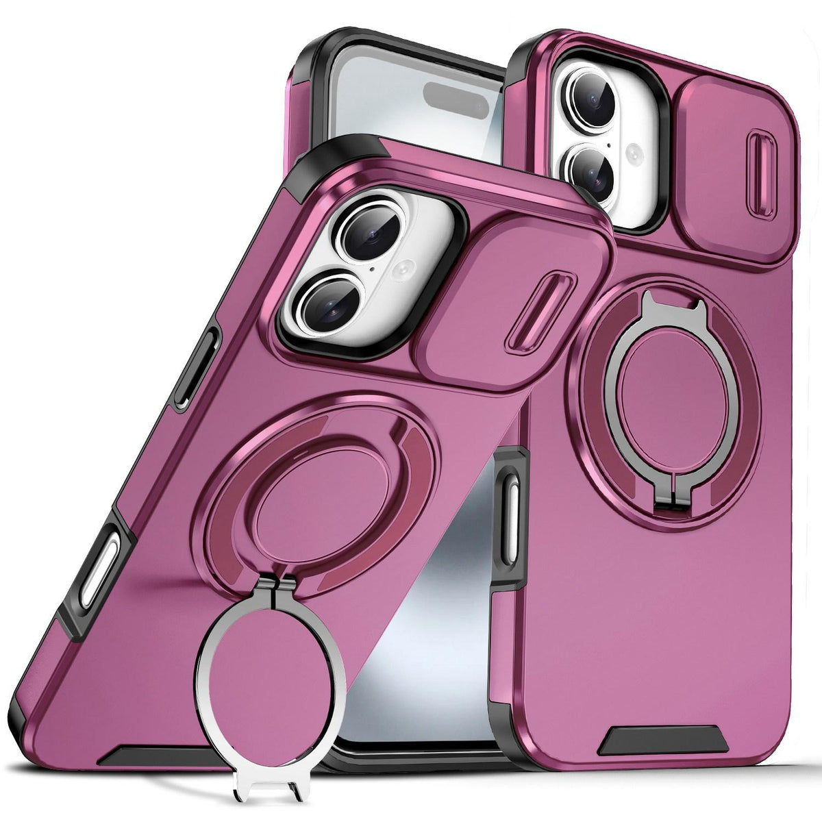 For iPhone 16 Plus Sliding Camshield Ring Holder Phone Case - Cherry Red - EDA006784220H