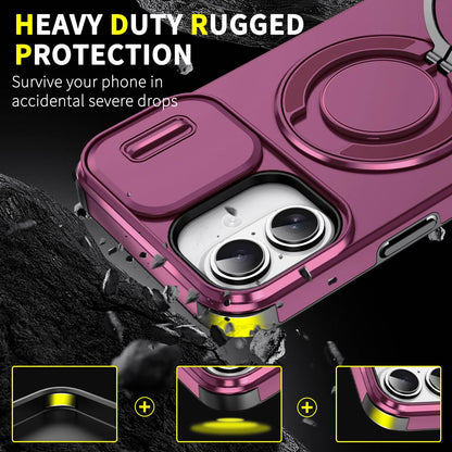 For iPhone 16 Plus Sliding Camshield Ring Holder Phone Case - Cherry Red - EDA006784220H