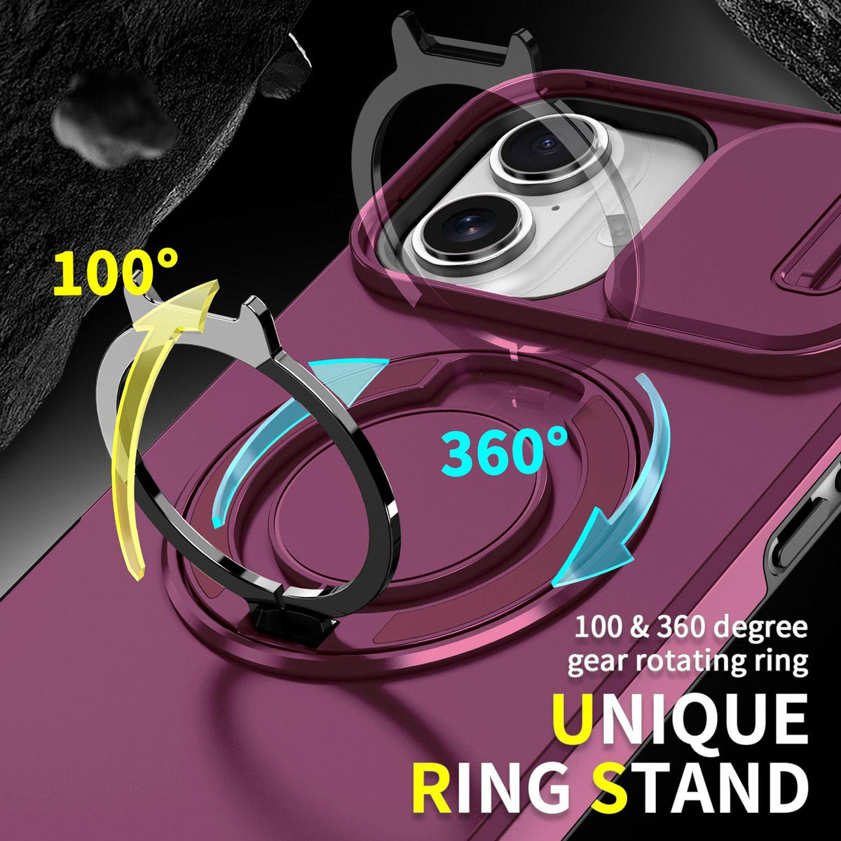 For iPhone 16 Plus Sliding Camshield Ring Holder Phone Case - Cherry Red - EDA006784220H
