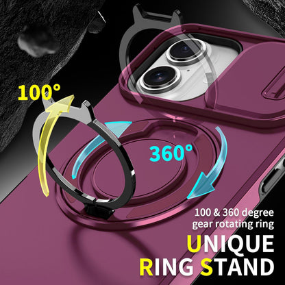 For iPhone 16 Plus Sliding Camshield Ring Holder Phone Case - Cherry Red - EDA006784220H
