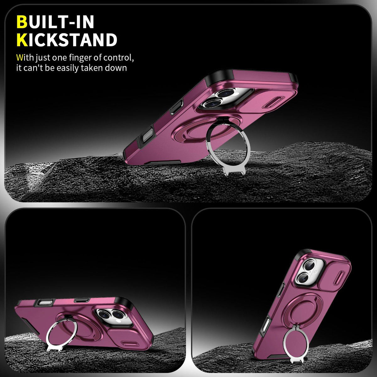 For iPhone 16 Plus Sliding Camshield Ring Holder Phone Case - Cherry Red - EDA006784220H