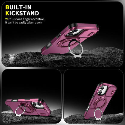 For iPhone 16 Plus Sliding Camshield Ring Holder Phone Case - Cherry Red - EDA006784220H