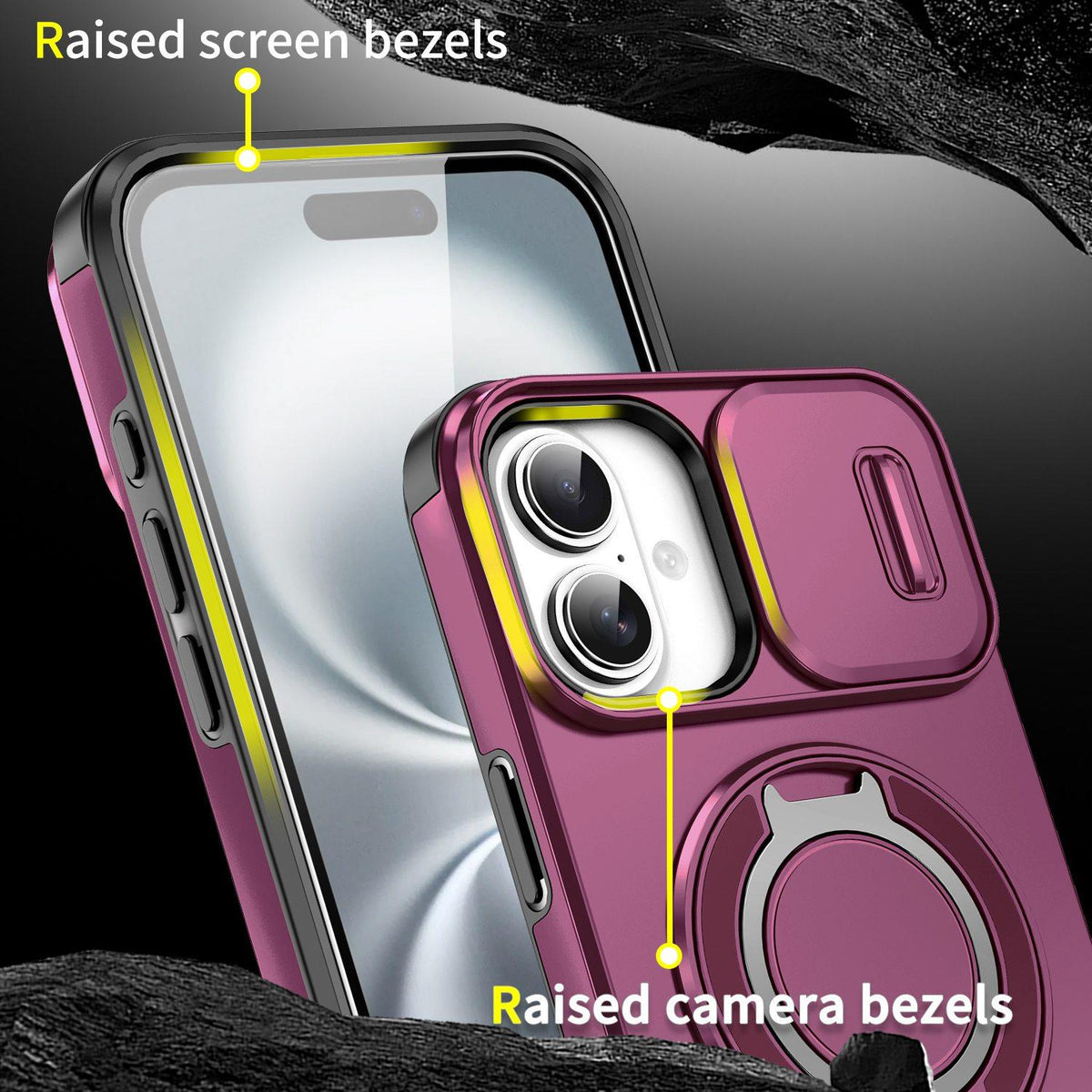 For iPhone 16 Plus Sliding Camshield Ring Holder Phone Case - Cherry Red - EDA006784220H