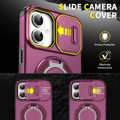For iPhone 16 Plus Sliding Camshield Ring Holder Phone Case - Cherry Red - EDA006784220H