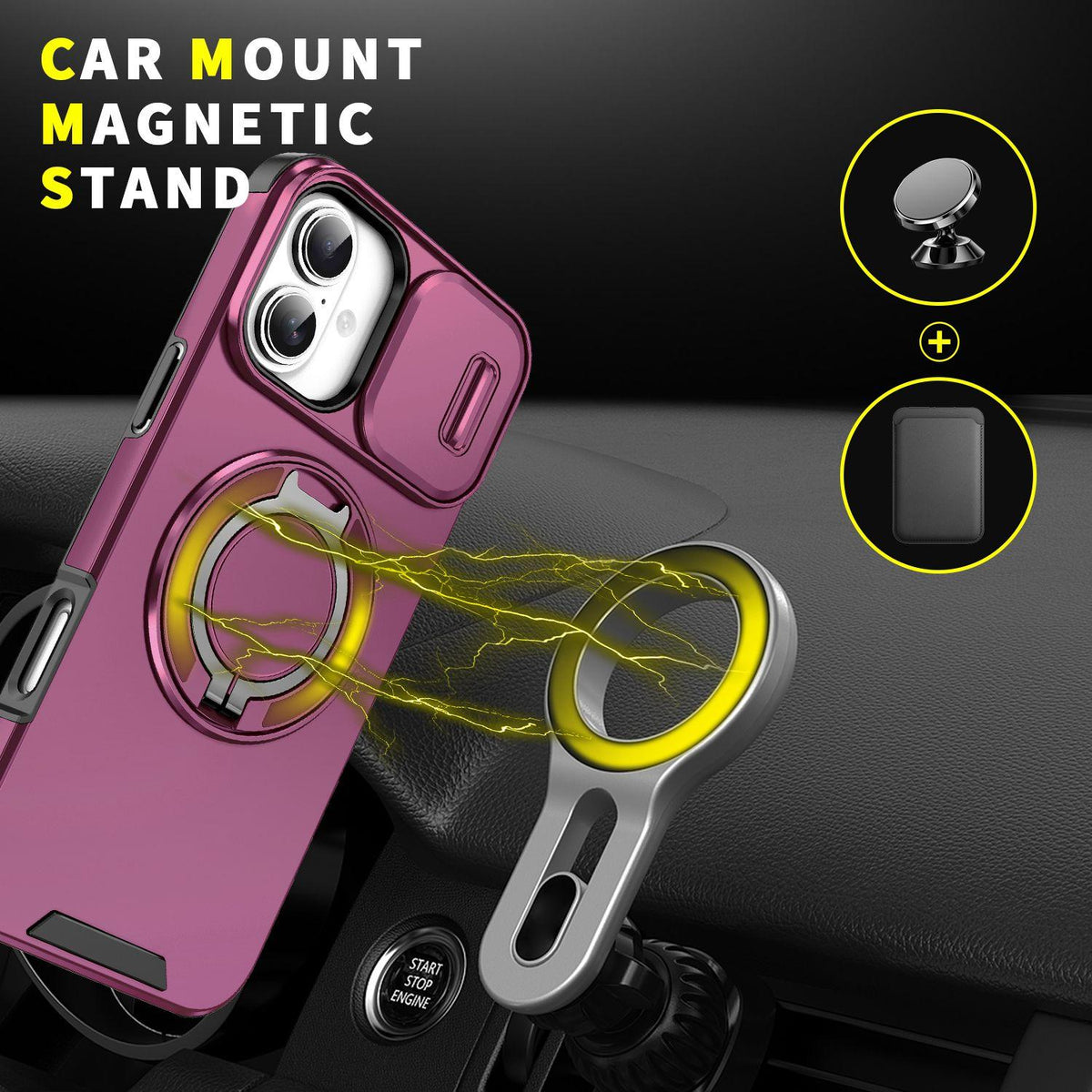 For iPhone 16 Plus Sliding Camshield Ring Holder Phone Case - Cherry Red - EDA006784220H