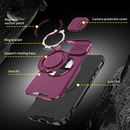 For iPhone 16 Plus Sliding Camshield Ring Holder Phone Case - Cherry Red - EDA006784220H