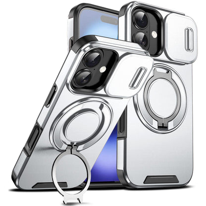 For iPhone 16 Sliding Camshield Ring Holder Phone Case - Silver - EDA006784221G