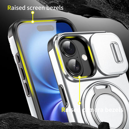 For iPhone 16 Sliding Camshield Ring Holder Phone Case - Silver - EDA006784221G