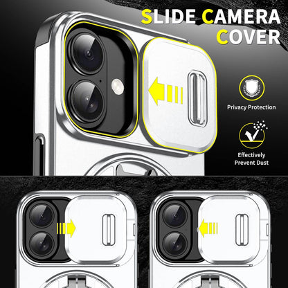 For iPhone 16 Sliding Camshield Ring Holder Phone Case - Silver - EDA006784221G