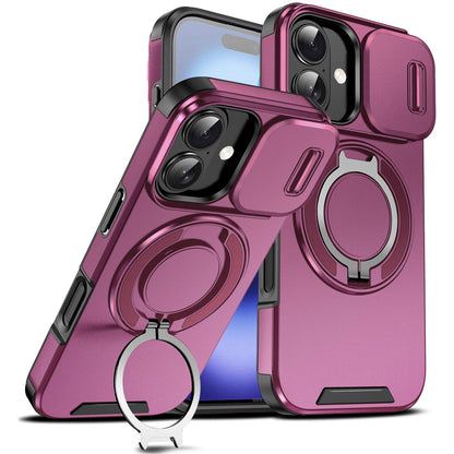 For iPhone 16 Sliding Camshield Ring Holder Phone Case - Cherry Red - EDA006784221H