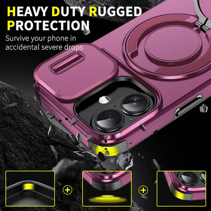 For iPhone 16 Sliding Camshield Ring Holder Phone Case - Cherry Red - EDA006784221H