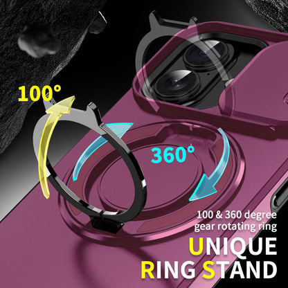For iPhone 16 Sliding Camshield Ring Holder Phone Case - Cherry Red - EDA006784221H