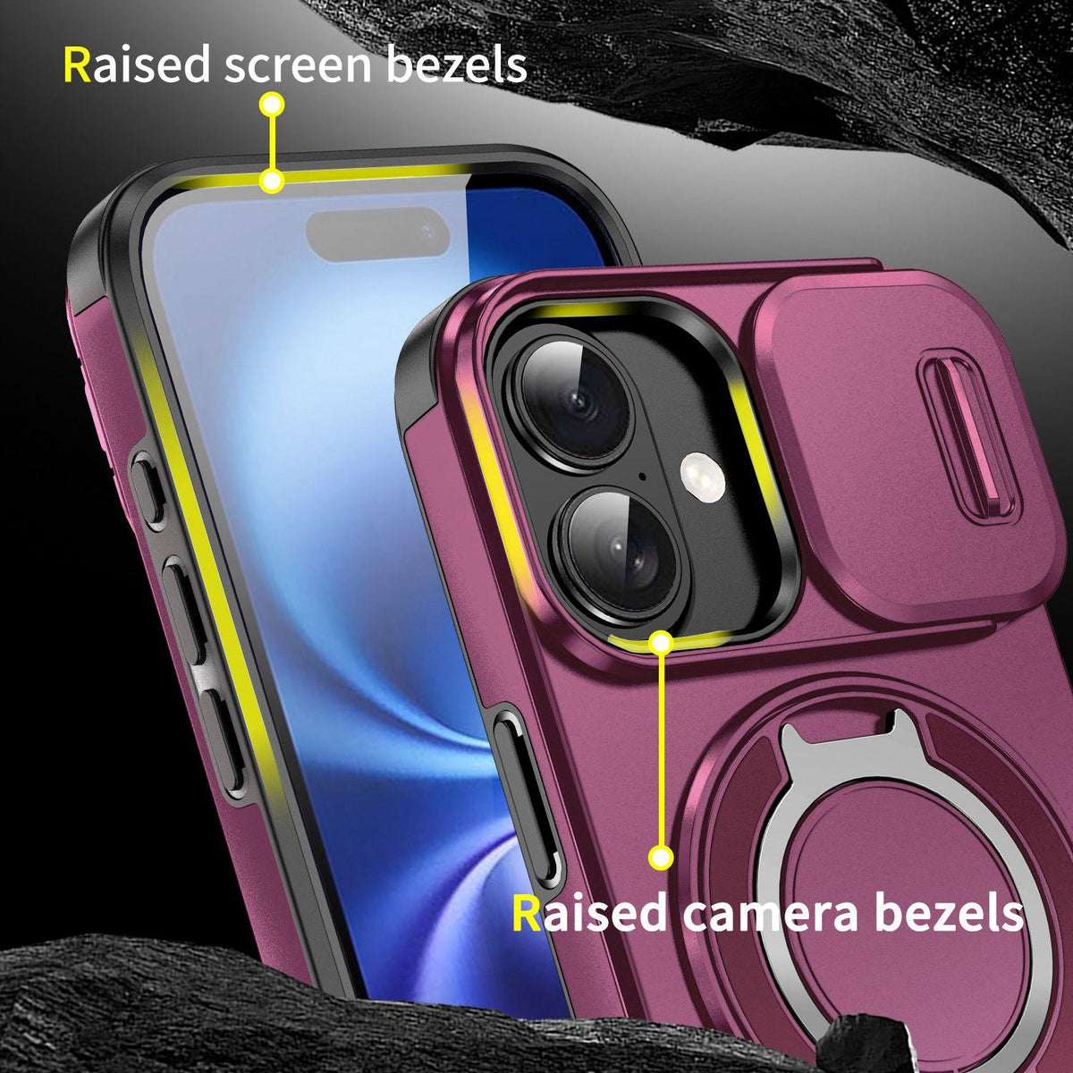 For iPhone 16 Sliding Camshield Ring Holder Phone Case - Cherry Red - EDA006784221H