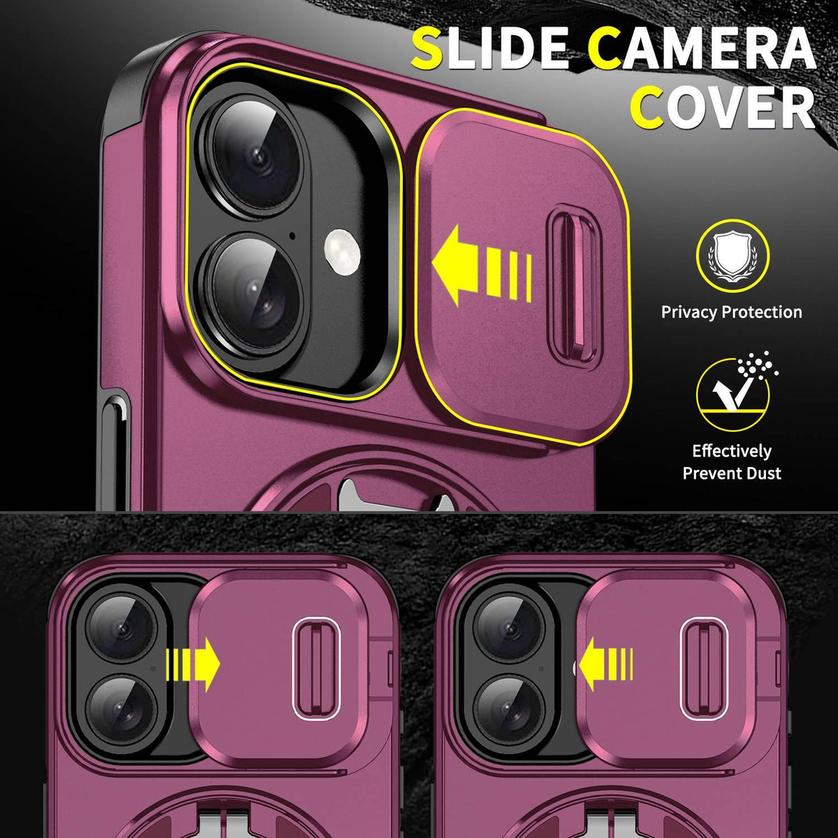 For iPhone 16 Sliding Camshield Ring Holder Phone Case - Cherry Red - EDA006784221H