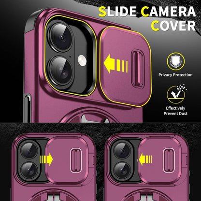 For iPhone 16 Sliding Camshield Ring Holder Phone Case - Cherry Red - EDA006784221H