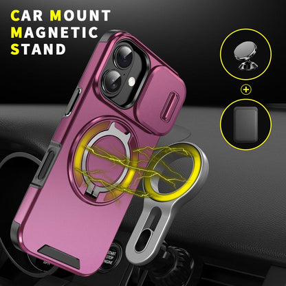 For iPhone 16 Sliding Camshield Ring Holder Phone Case - Cherry Red - EDA006784221H