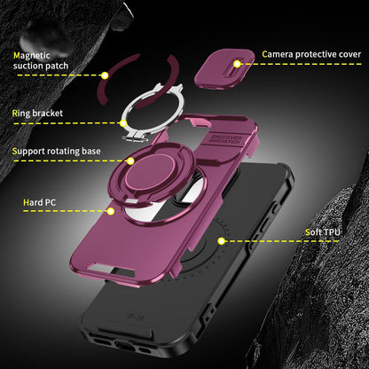 For iPhone 16 Sliding Camshield Ring Holder Phone Case - Cherry Red - EDA006784221H