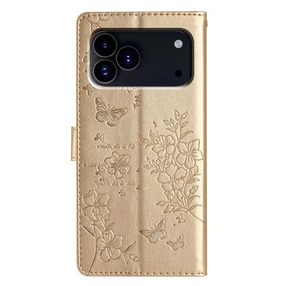 For iPhone 18 Pro Butterflies and Flowers Leather Phone Case - Gold - EDA006802930A