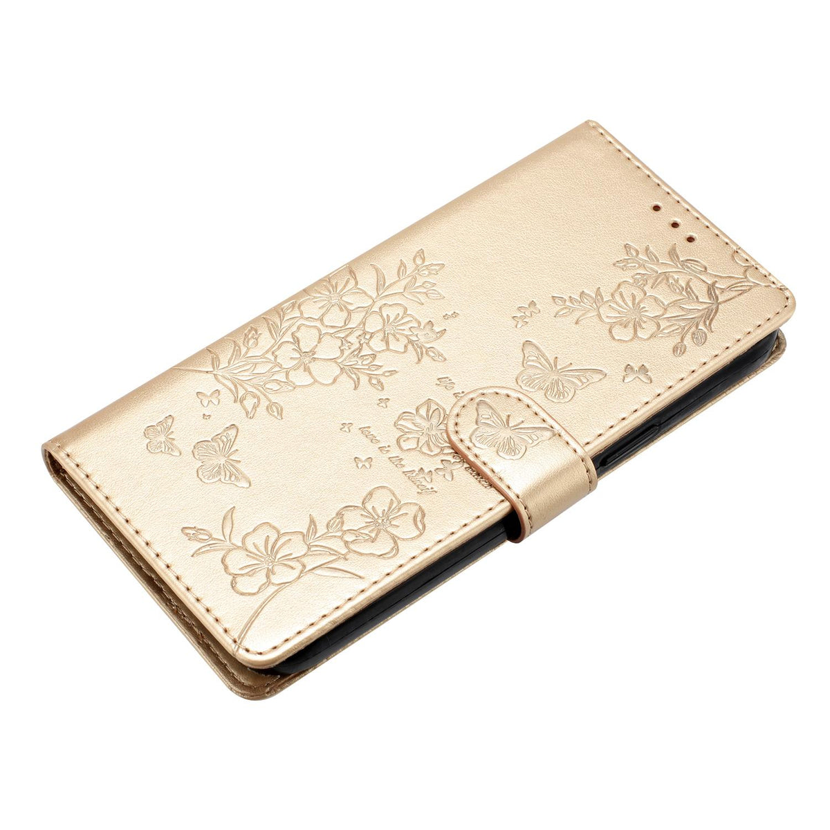 For iPhone 18 Pro Butterflies and Flowers Leather Phone Case - Gold - EDA006802930A