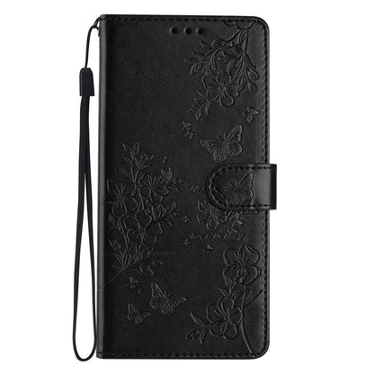 For iPhone 18 Pro Butterflies and Flowers Leather Phone Case - Black - EDA006802930B