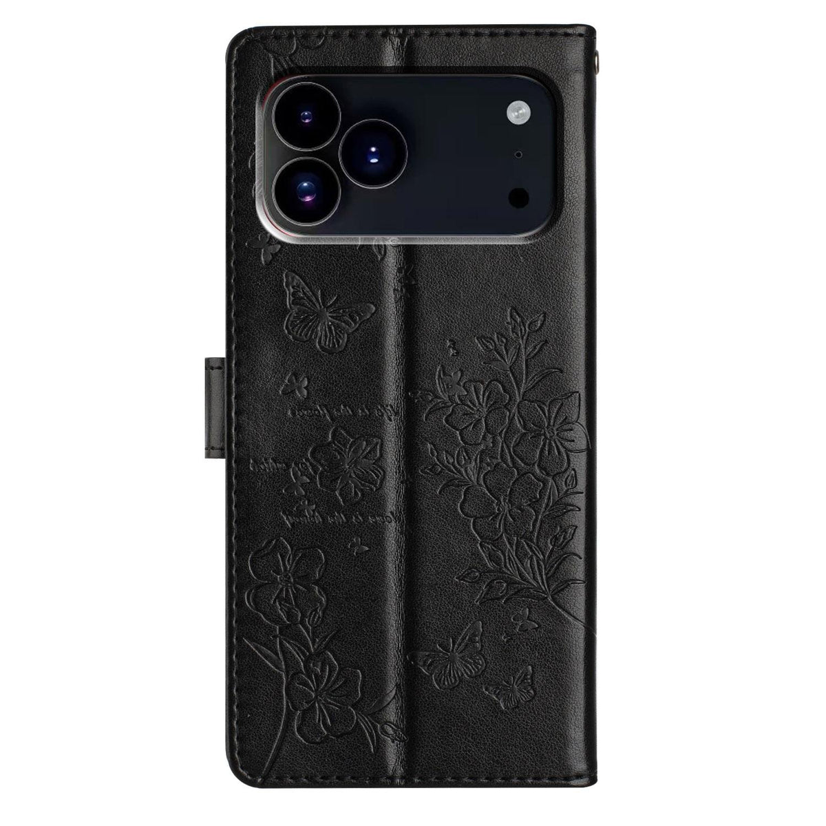 For iPhone 18 Pro Butterflies and Flowers Leather Phone Case - Black - EDA006802930B