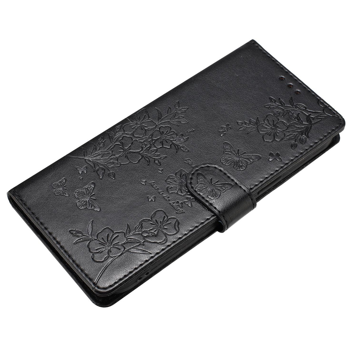 For iPhone 18 Pro Butterflies and Flowers Leather Phone Case - Black - EDA006802930B
