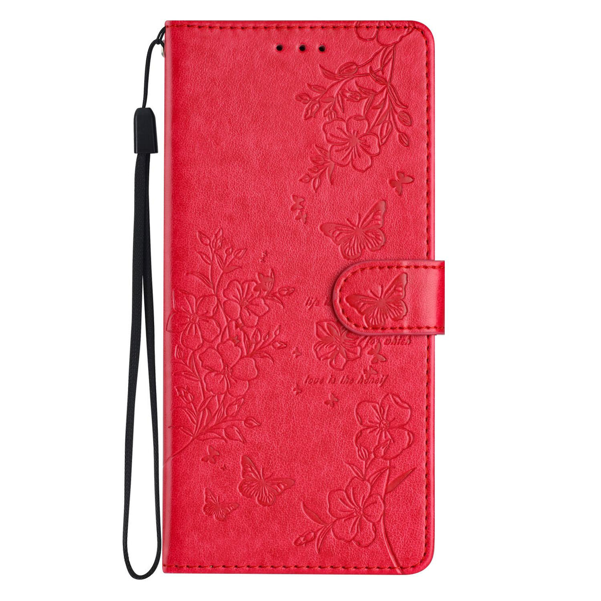 For iPhone 18 Pro Butterflies and Flowers Leather Phone Case - Red - EDA006802930C