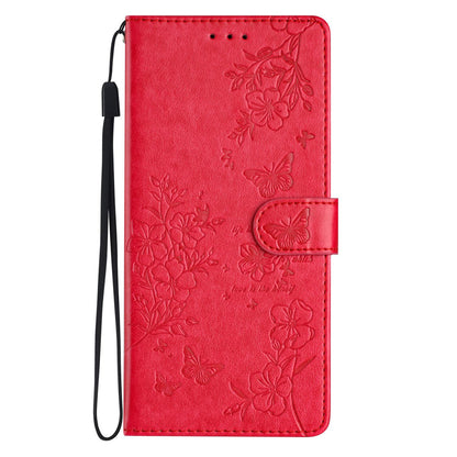 For iPhone 18 Pro Butterflies and Flowers Leather Phone Case - Red - EDA006802930C