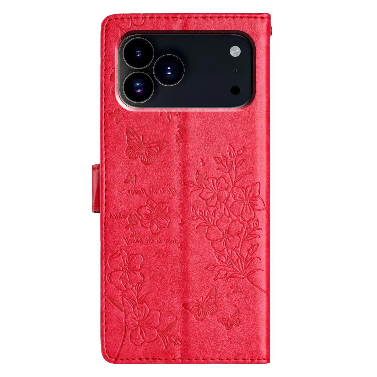 For iPhone 18 Pro Butterflies and Flowers Leather Phone Case - Red - EDA006802930C