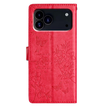For iPhone 18 Pro Butterflies and Flowers Leather Phone Case - Red - EDA006802930C