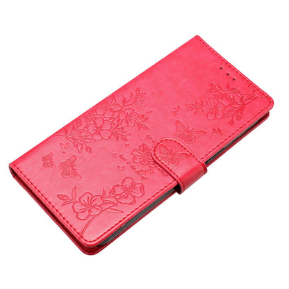 For iPhone 18 Pro Butterflies and Flowers Leather Phone Case - Red - EDA006802930C