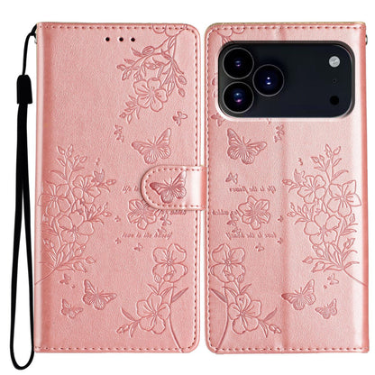 For iPhone 18 Pro Butterflies and Flowers Leather Phone Case - Rose Gold - EDA006802930D