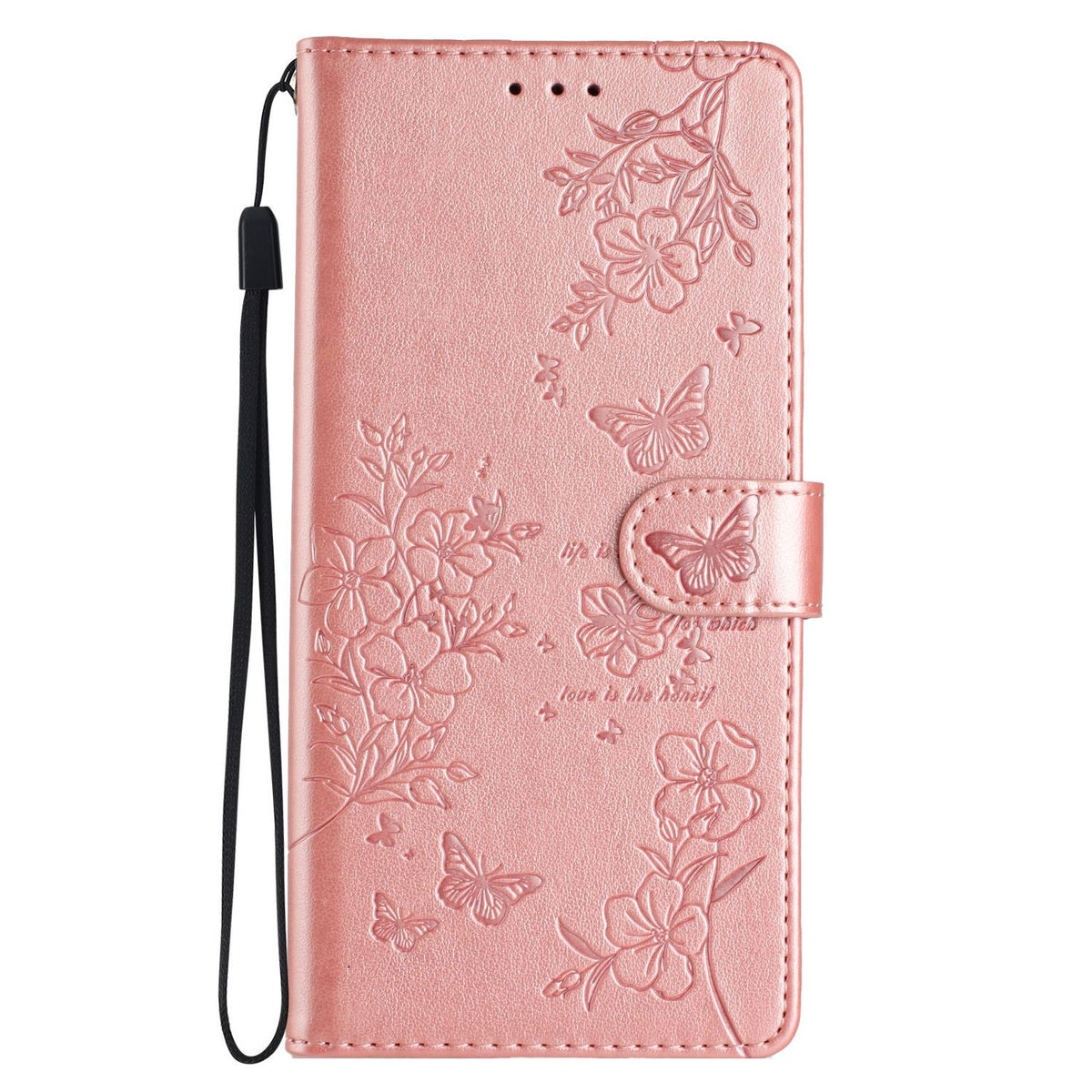 For iPhone 18 Pro Butterflies and Flowers Leather Phone Case - Rose Gold - EDA006802930D