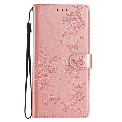 For iPhone 18 Pro Butterflies and Flowers Leather Phone Case - Rose Gold - EDA006802930D