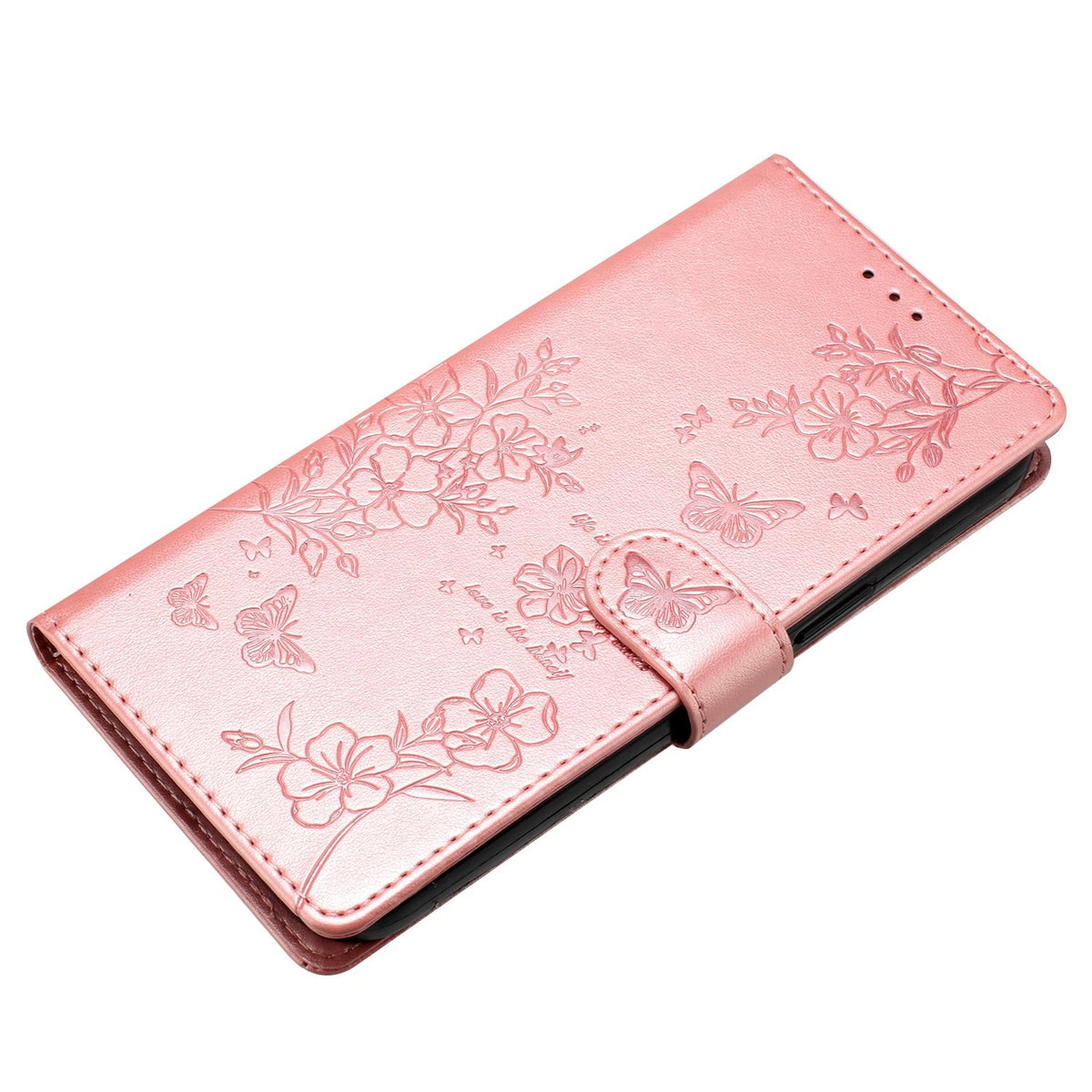 For iPhone 18 Pro Butterflies and Flowers Leather Phone Case - Rose Gold - EDA006802930D