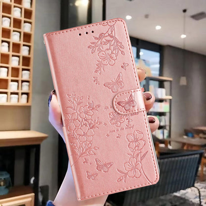 For iPhone 18 Pro Butterflies and Flowers Leather Phone Case - Rose Gold - EDA006802930D