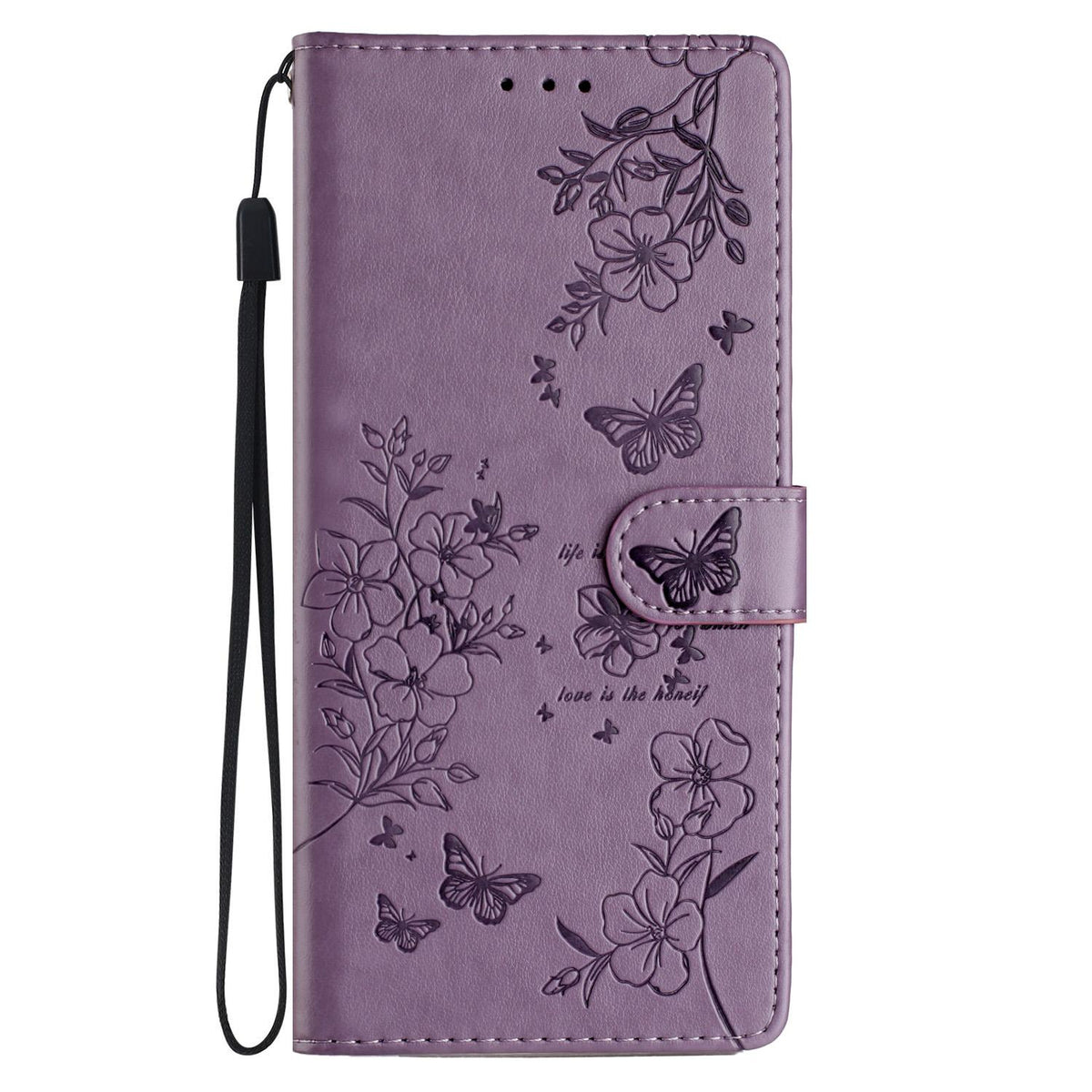 For iPhone 18 Pro Butterflies and Flowers Leather Phone Case - Purple - EDA006802930E