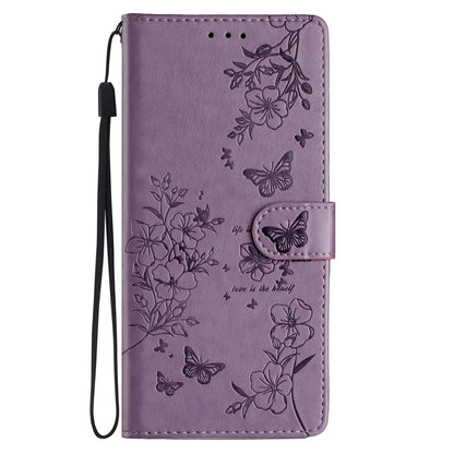 For iPhone 18 Pro Butterflies and Flowers Leather Phone Case - Purple - EDA006802930E