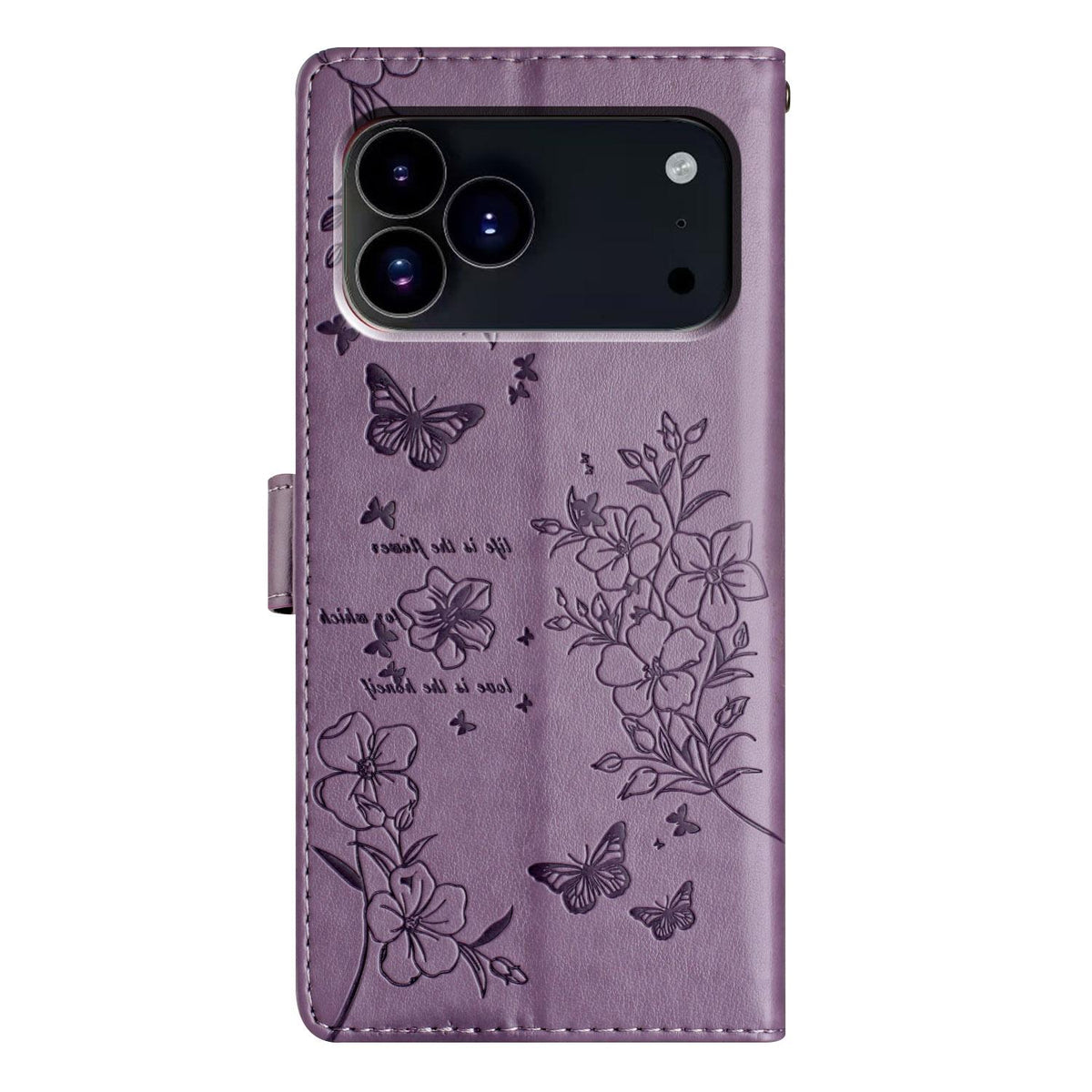 For iPhone 18 Pro Butterflies and Flowers Leather Phone Case - Purple - EDA006802930E