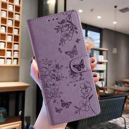 For iPhone 18 Pro Butterflies and Flowers Leather Phone Case - Purple - EDA006802930E
