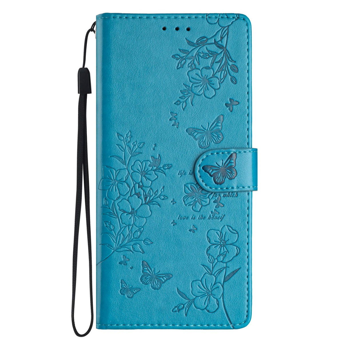 For iPhone 18 Pro Butterflies and Flowers Leather Phone Case - Blue - EDA006802930F