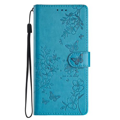 For iPhone 18 Pro Butterflies and Flowers Leather Phone Case - Blue - EDA006802930F